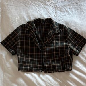John Galt Plaid Cropped Button Down Shirt